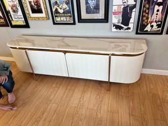 BRAND NEW! Povision TV Stand with Marble Top and Velvet Shelves.