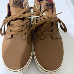 New Vans boy brown leather Chapman Mid skate shoes