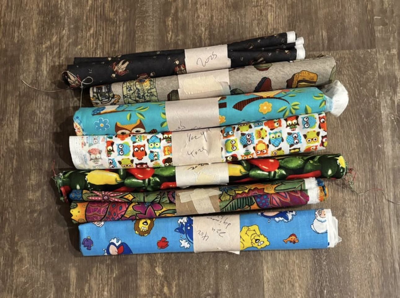 Fabric cotton bundle pepper scarecrow travel Noah owl owls cloth material sewing quilting i spy