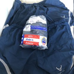 U. S. AIR FORCE PHYSICAL TRAINING UNIFORM NAVY TRUNKS SHORTS RUNNING REFLECTIVE WATERPROOF LINER ADJUSTABLE STRAP XXXL XXL XL