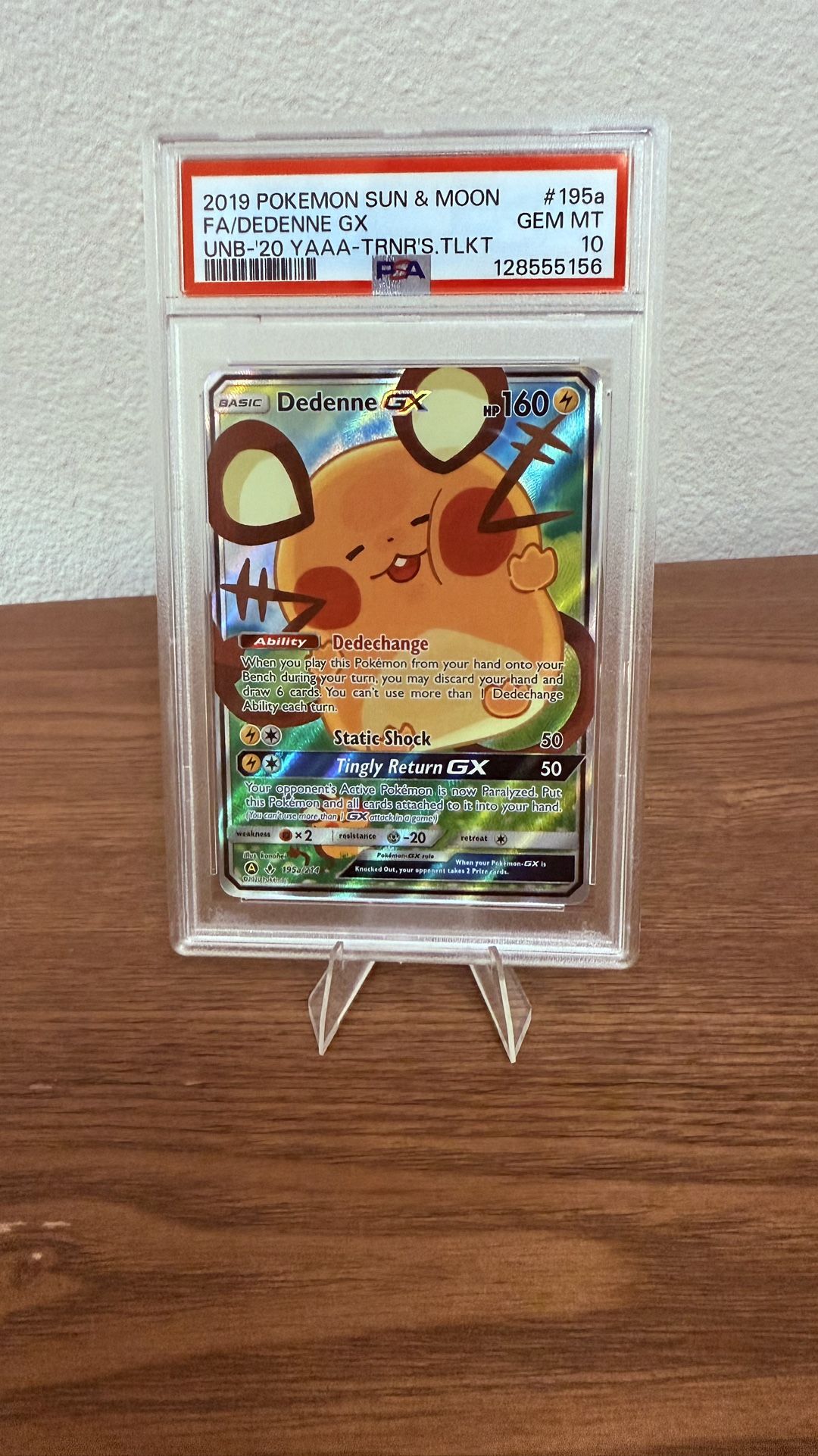 Pokemon TCG Dedenne GX SM Unbroken Bonds Trainers Toolkit Promo #195a PSA 10