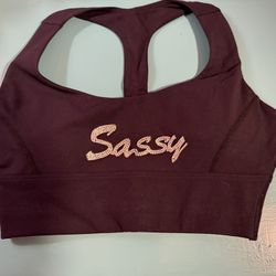 Black Sports Bra With “SASSY” In Rhinestones