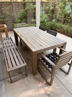 Outdoor Wood Dining Table with Bench and Chairs