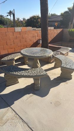 Concrete Mosaic Outdoor Table and Bench Set