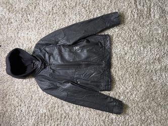 Black Faux Leather Hooded Moto Jacket Guess