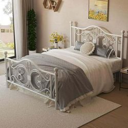 Twin Size Bed Frame/Metal Platform Bed Frame with Butterfly Pattern Design Headboard and Footboard/Strong Metal Slats Support/No Box Spring Needed/Eas