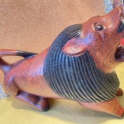 Vintage Hand Carved WOOD LION SCULPTURE  