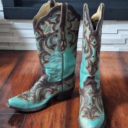 Corral Women's Leather Western Boots Turquoise Embroidered, Size 7