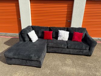 Dark Gray Fabric Sectional Sofa with Chaise
