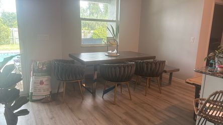Dark grey Wood Dining Table with Bench