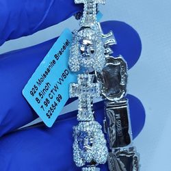 925 Sterling Silver Jesus Head Cross Bracelet With Genuine Moissanite 8.5 Inch 12 MM 8 Carats Rhodium Finish