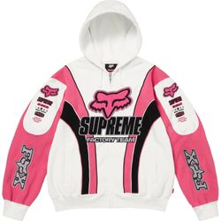 Supreme Fox Racing Zip Up Hooded Sweatshirt ‘White’ New Size M