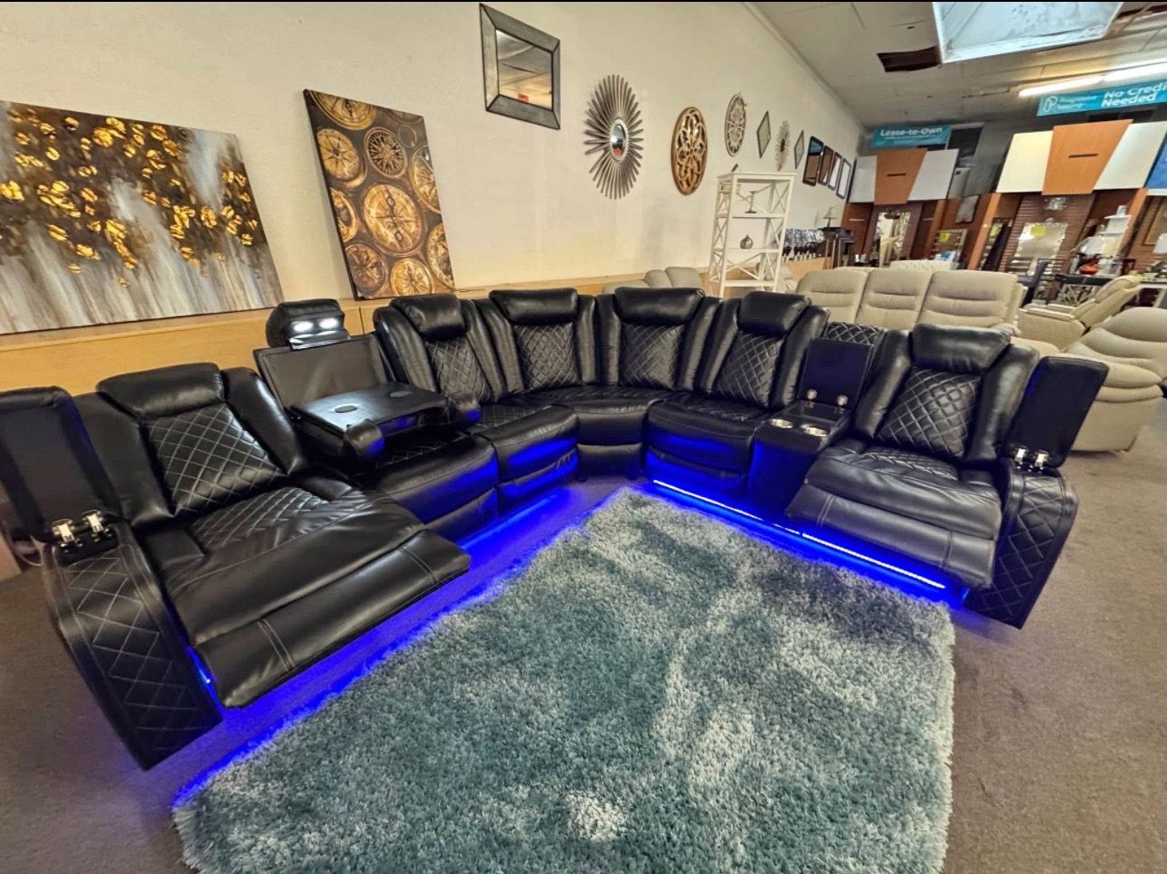 Black Sofa Sectional 2x Power Recliner Chair