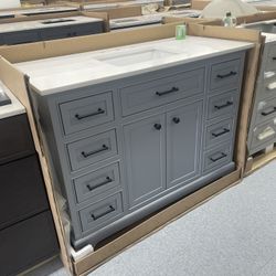 Bathroom vanity cabinet 48” solid Oak Quartz top with sink and backsplash 