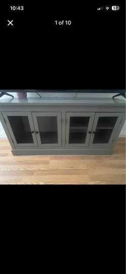Needs to go this week!! Gray Wood Cabinet with Mesh Door Panels