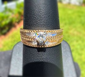 Jewelry 14k solid two tone yellow gold natural diamonds 0.30CTW wedding ring size 6.25