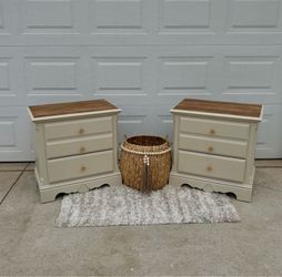 Restored Solid Wood Nightstand Set | Real Wood | Cream & Natural Finish | Set of 2