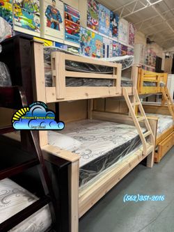 Twin full whitewash bunk bed with mattresses colchones camas nuevas