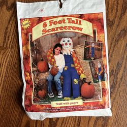 Vntg 6 Foot Tall Scarecrow Halloween Fall Yard Decor Stuff With Paper Or Leaves