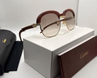 Cartier Malmasion 24K Gold/Brown Bubinga Wood Buffs Buffalo Horn Glasses