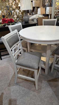 White Round Counter Table + 4 Stools New