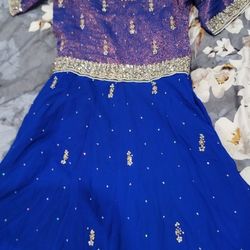 Gorgeous 3 Piece Royal Blue And White Pearl's Pakistani Dress!!