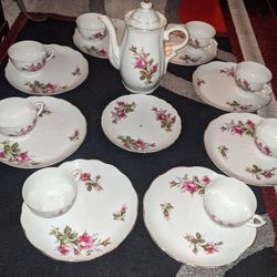 Antique (Circa 1921) Japanese Fine China Moss Rose Tea Set With Musical Tea Pot