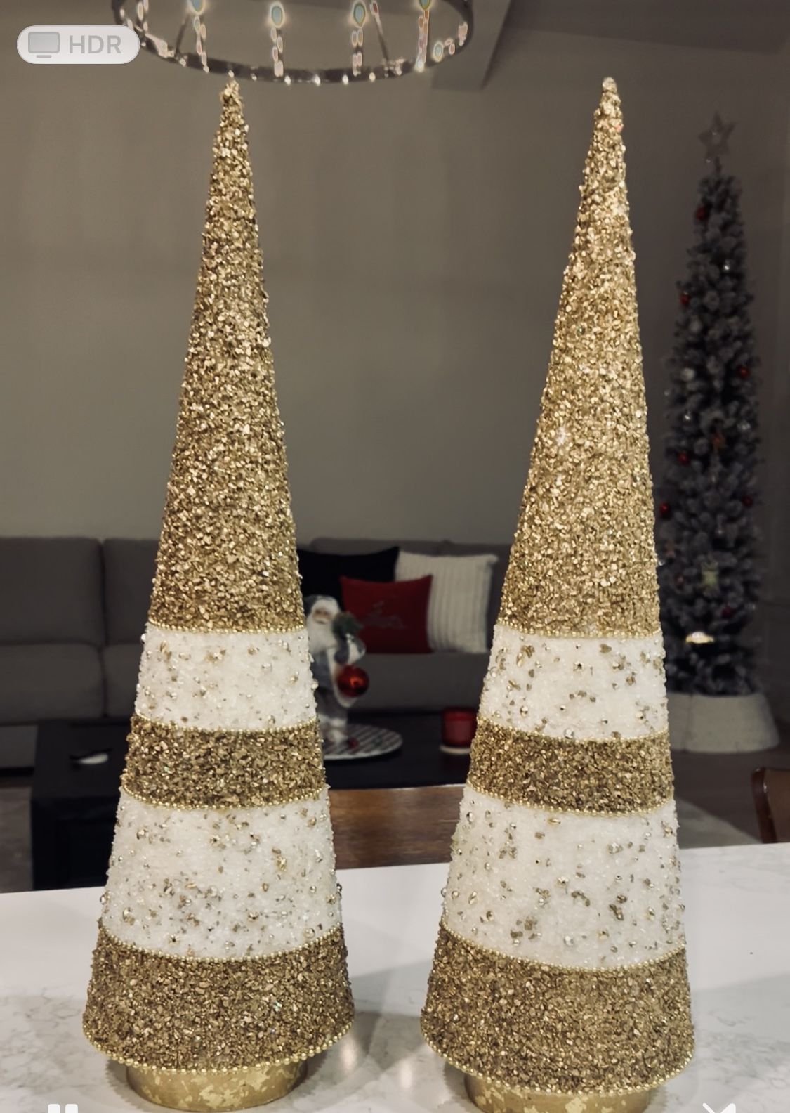 2 Sparkly Christmas Trees Gold/Cream