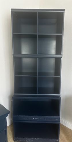 Dark Blue Modular Pottery Barn Bookcase Shelving Unit