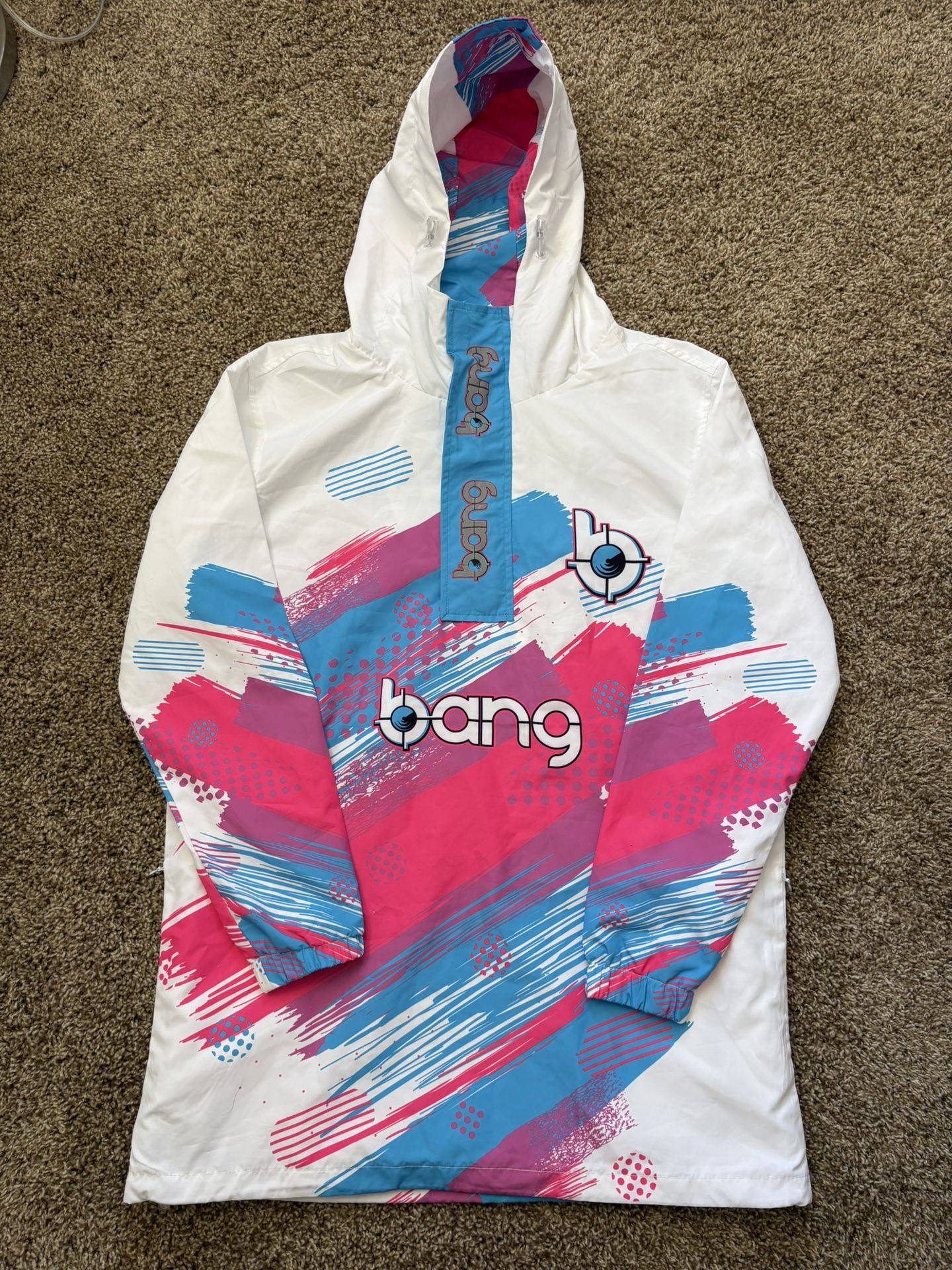 Bang Energy Drink Promo White WIndbreaker Waterproof Jacket Womens Size Small