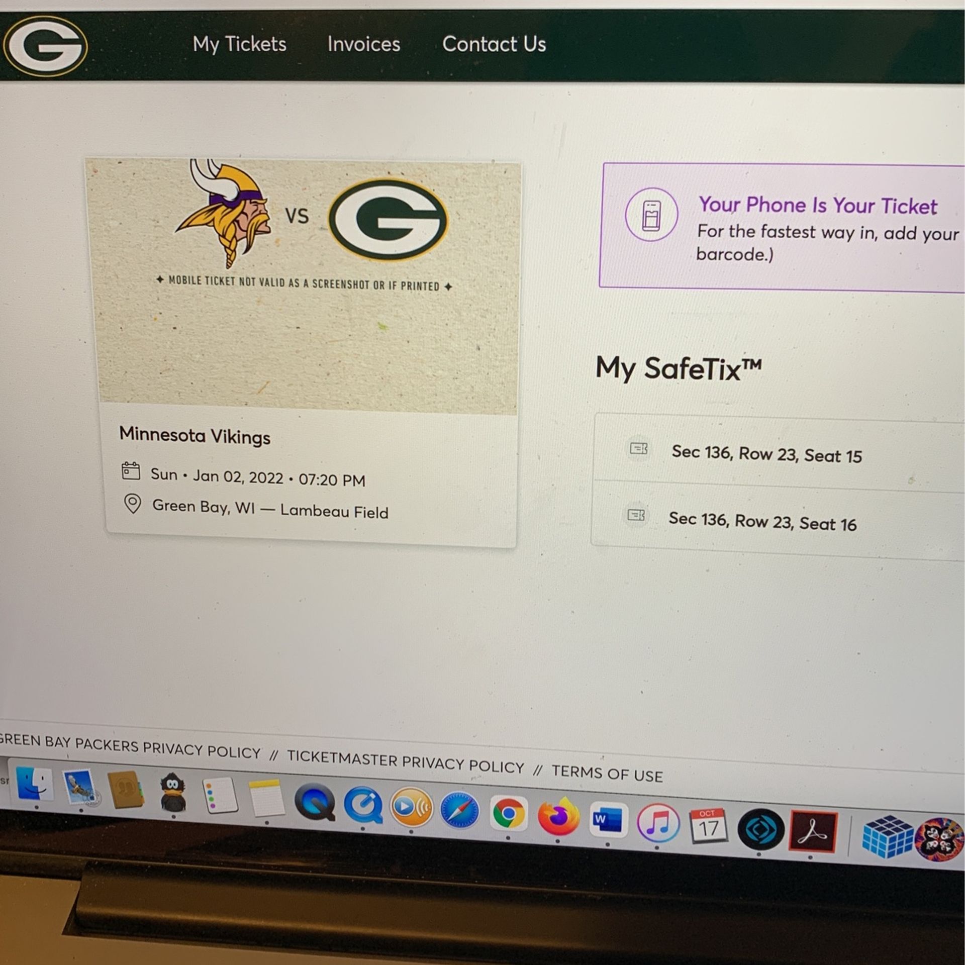 Minnesota Vikings Vs Green Bay Packers Tickets - Lambeau Field - Jan 2