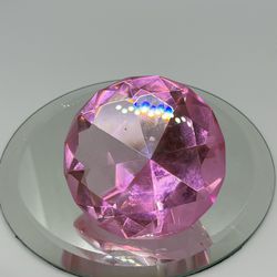 Oleg Cassini Crystal Paperweight Cut Diamond Pink 3”x2” Artist Signed
