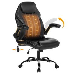 New Office Desk Chair, Ergonomic Computer Chair with Padded Flip-Up Arms and Adjustable Lumbar Support  Executive Chair with Tilt Lock and 360° Swivel