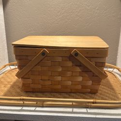 Wooden Woven Picnic Basket with Handles
