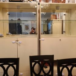 Glass Shelves Cabinets, 3 Pieces For Sale