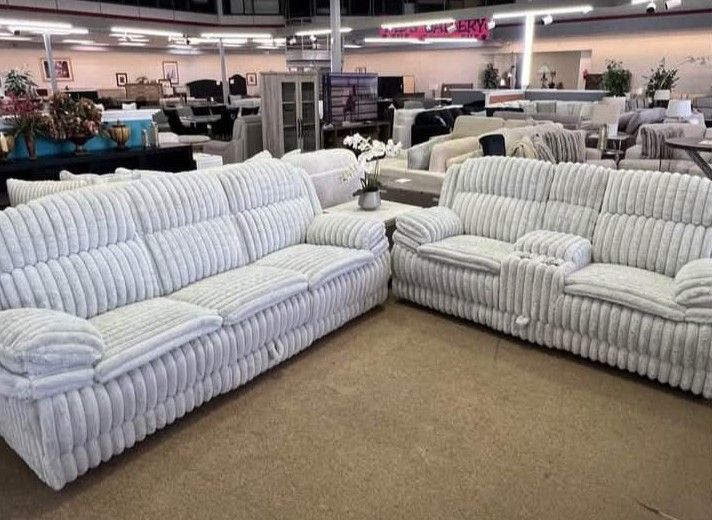 Light Gray Jumbo corduroy motion 2 Pc sofa and loveseat set 
