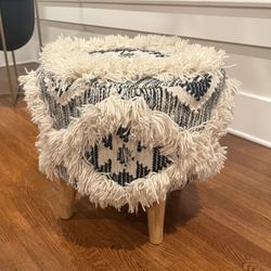 Black/Cream Geometric Ottoman (Shag)