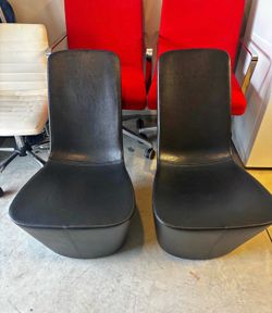 Pair of Modern Black Faux Leather Low-Profile Lounge Chairs