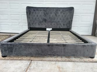 FINLEY GREY VELVET BED IN KING- Read Description