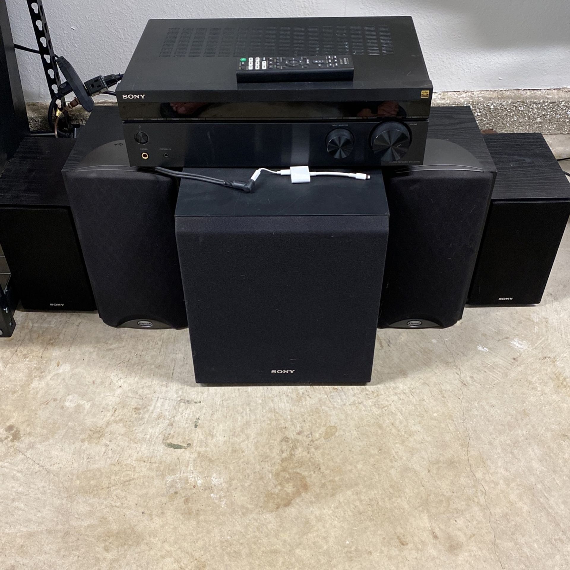 Sony STR-DH90 Receiver/Sony 10” Powered Subwoofer/Klipsh Books Shelf Speakers/Sony Satellite Speakers