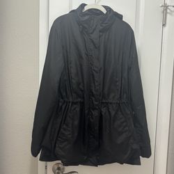 Black Raincoat With Adjustable Waist & Hood