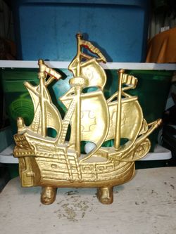 Vintage solid brass colonial ship