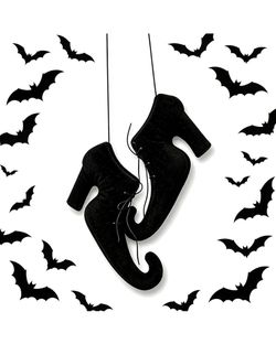 Halloween Witch Shoes Hanging Ornament 3D Witch Boot Decor with 24Pcs Bats 12 Inch Witch Shoes Hanging Witch Boot Ornaments with 24Pcs Bats,
