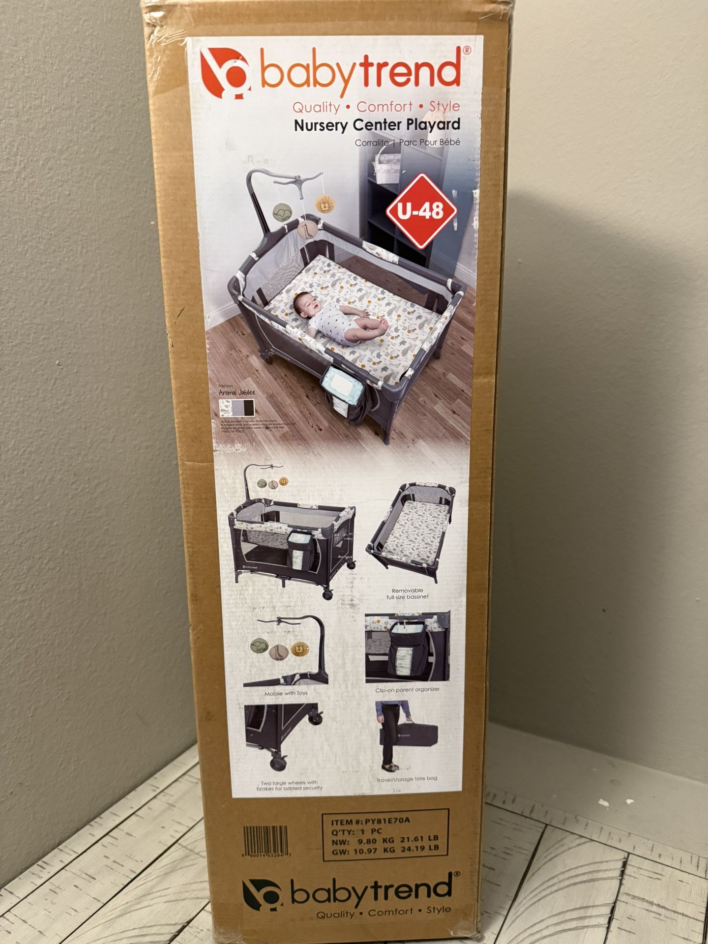 Baby Trend Nursery Center Playard with Animal Toys, Grey