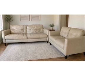 Modern Cream Leather Sofa & Loveseat Set – Delivery Included