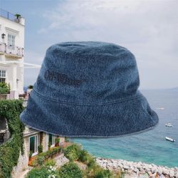 Off-White Denim Bucket Hat With Embroidered Logo