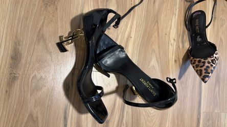Saint Laurent Paris Black Patent Leather Heeled Sandals