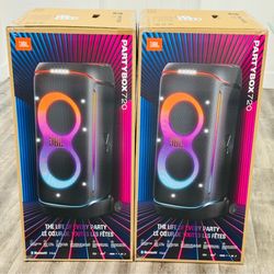 Powerful JBL PartyBox 720 speakers. Two available, both new in box. Has Bluetooth v5.4 and IPX4 splashproof rating. Enjoy up to 15 hours of play time 
