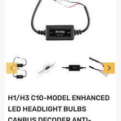 H1/H3 C10-MODEL ENHANCED LED HEADLIGHT BULBS CANBUS DECODER ANTI-FLICKER HYPER FLASH NO WARNING HARNESS RESISTOR CONVERSION KIT 2PCS/SET