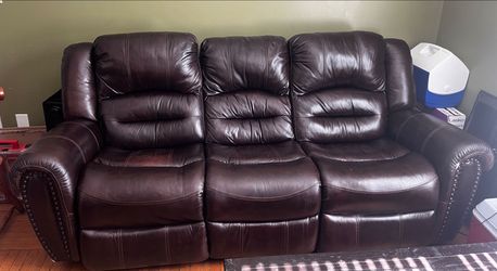 Leather reclining sofa(steel blue)